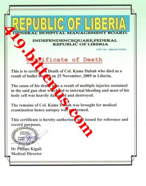 Death certificate Col KAME DABAH